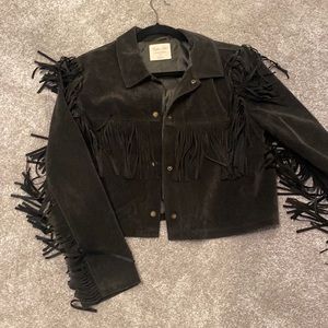 Faux suede fringe jacket